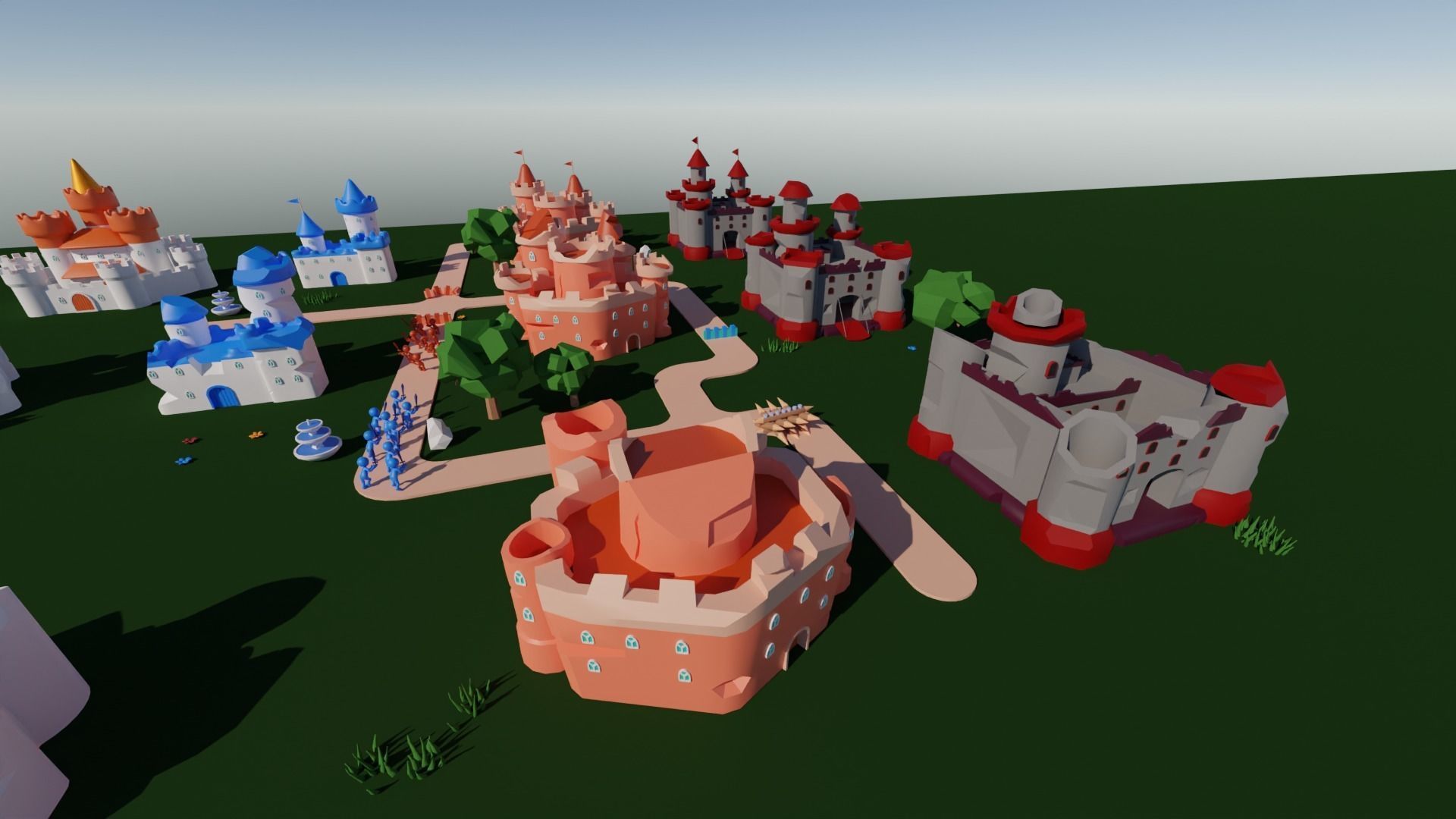 Big Hyper Casual Medieval Castle set modular Free low-poly 3D model_8