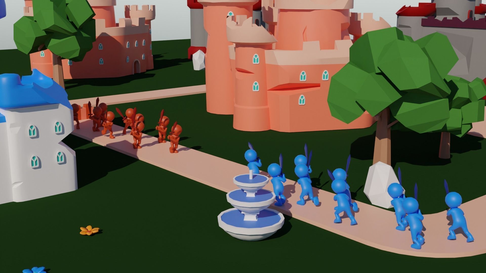 Big Hyper Casual Medieval Castle set modular Free low-poly 3D model_5