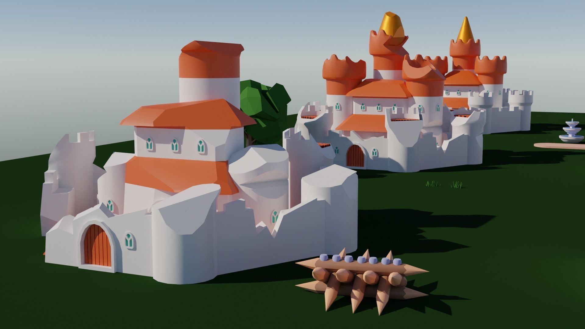 Big Hyper Casual Medieval Castle set modular Free low-poly 3D model_6