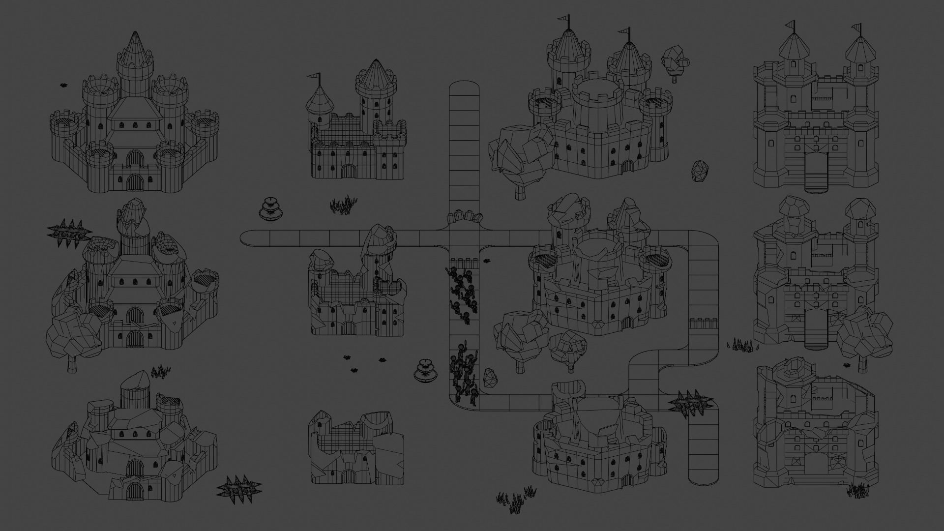 Big Hyper Casual Medieval Castle set modular Free low-poly 3D model_3
