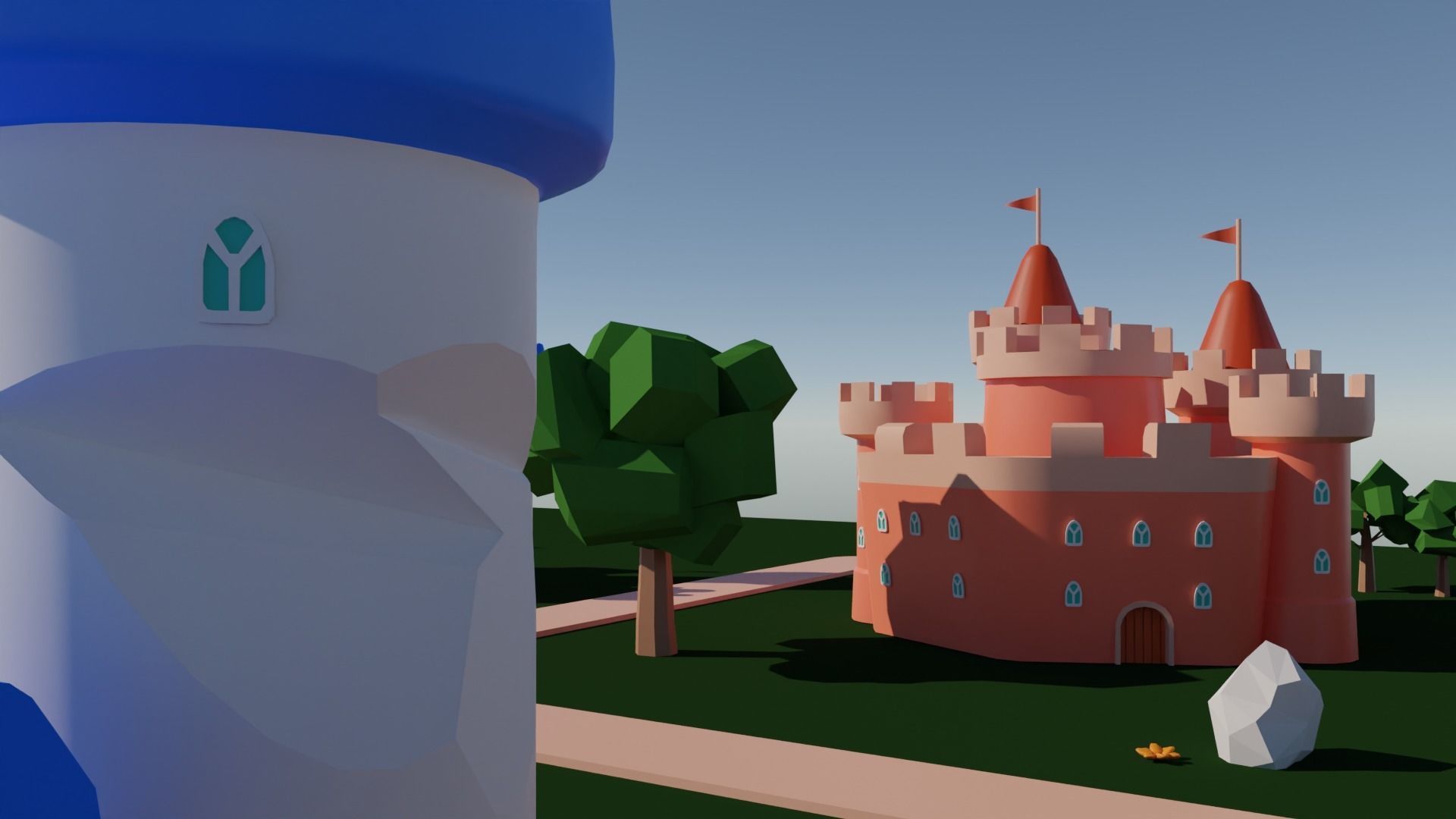 Big Hyper Casual Medieval Castle set modular Free low-poly 3D model_4