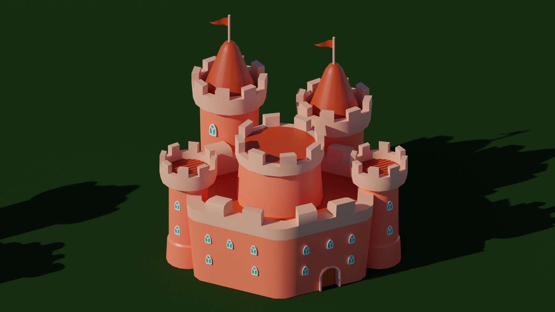 Big Hyper Casual Medieval Castle set modular Free low-poly 3D model_13