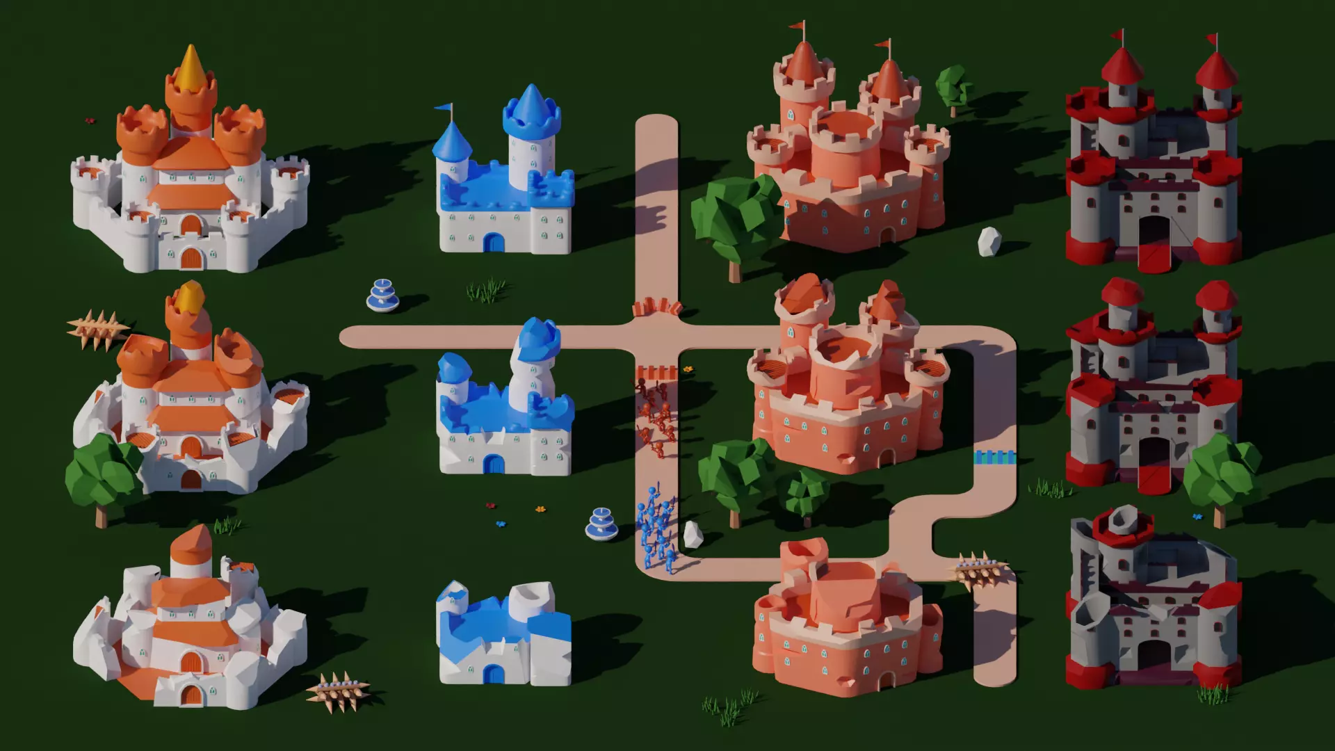 Big Hyper Casual Medieval Castle set modular Free low-poly 3D model_0