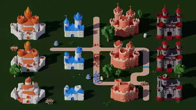 Big Hyper Casual Medieval Castle set modular Free low-poly 3D model Big Hyper Casual Medieval Castle set modular Free low-poly 3D model