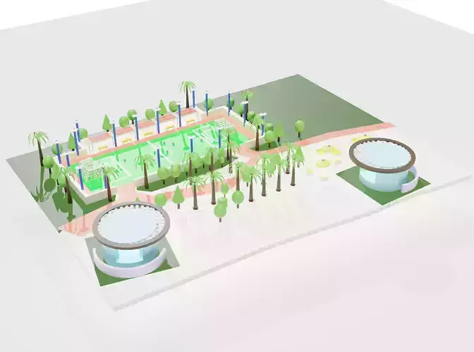 3D football ground Low-poly 3D model