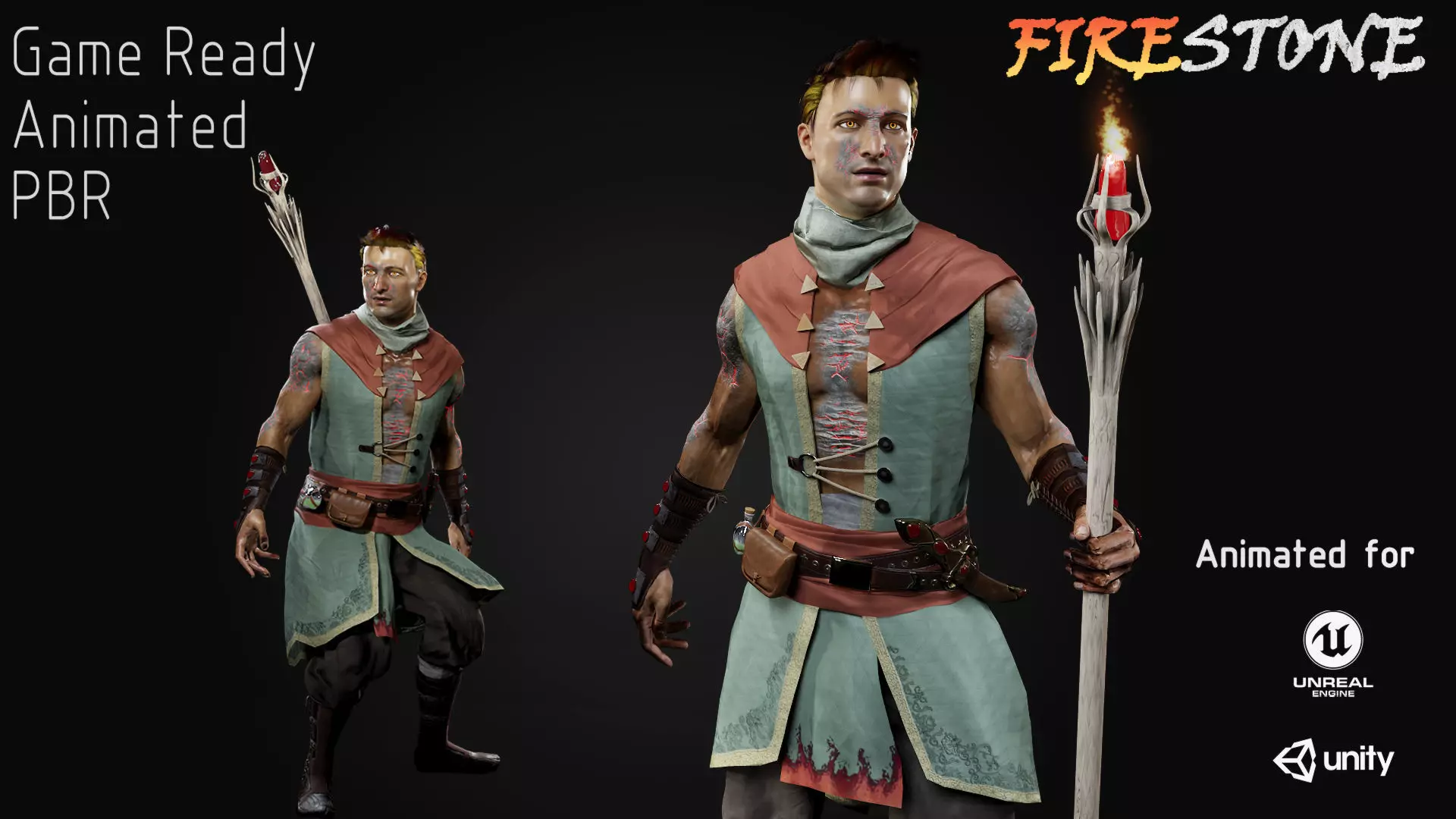 Firestone warrior with spear Low-poly 3D model