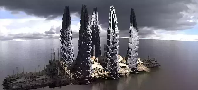 Sci-Fi City District Tower Kit bash 4 Low-poly 3D model