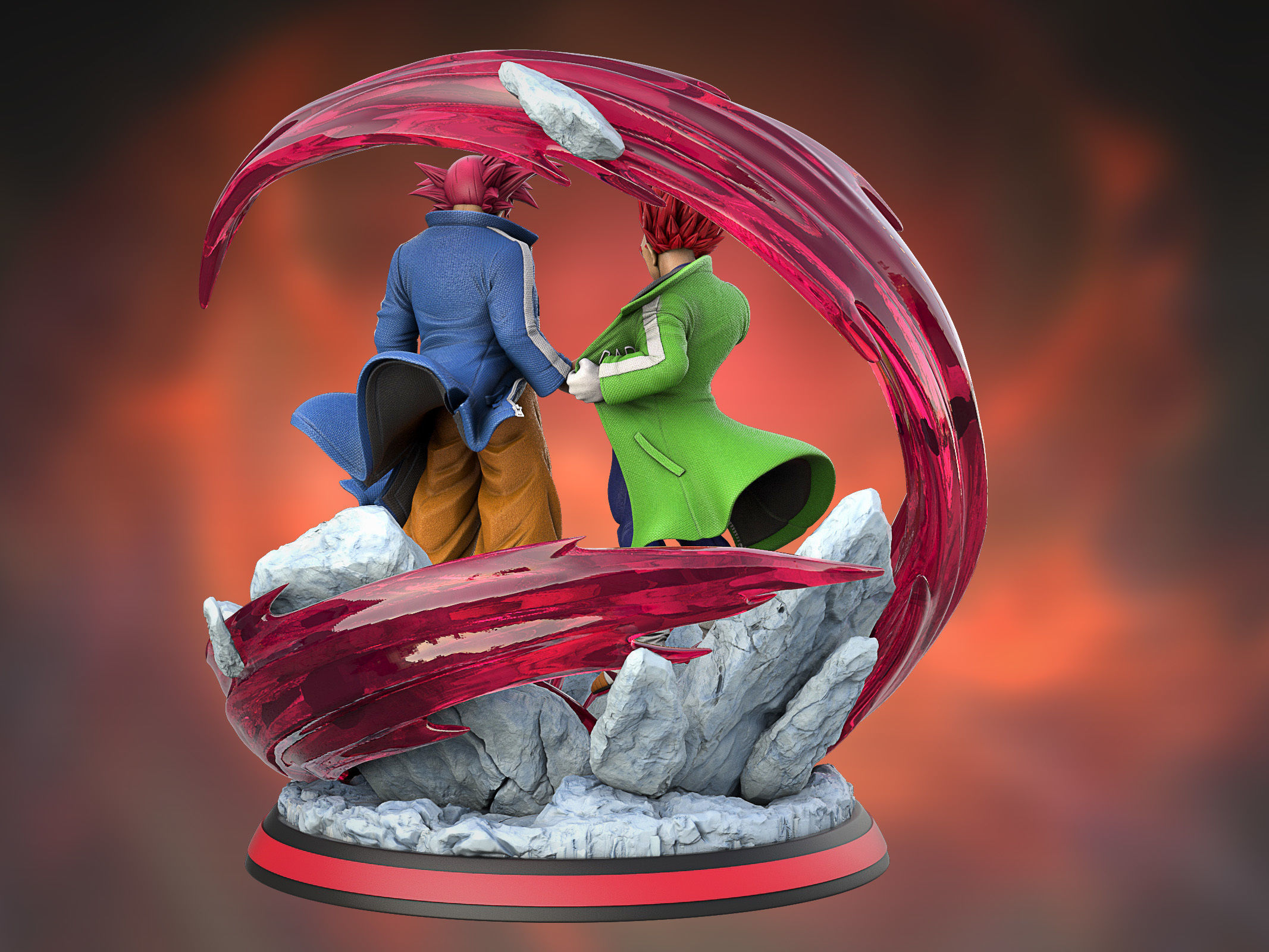 Son Goku and Vegeta Bejita Super Saiyan God 3D print model_3