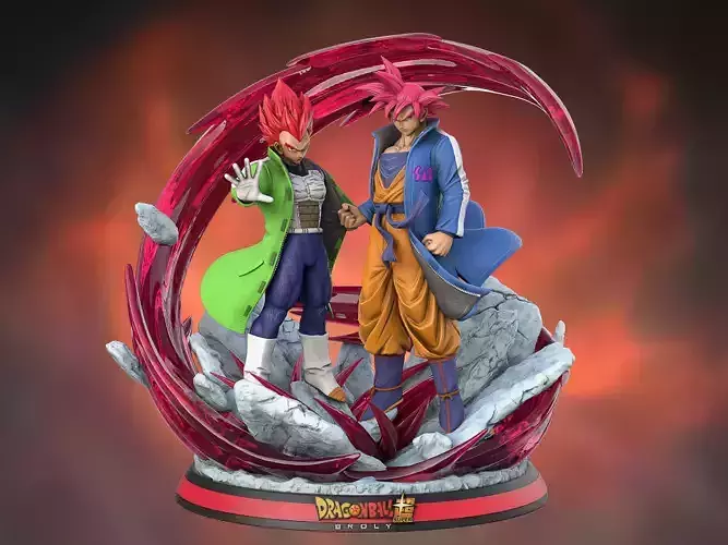 Son Goku and Vegeta Bejita Super Saiyan God 3D print model