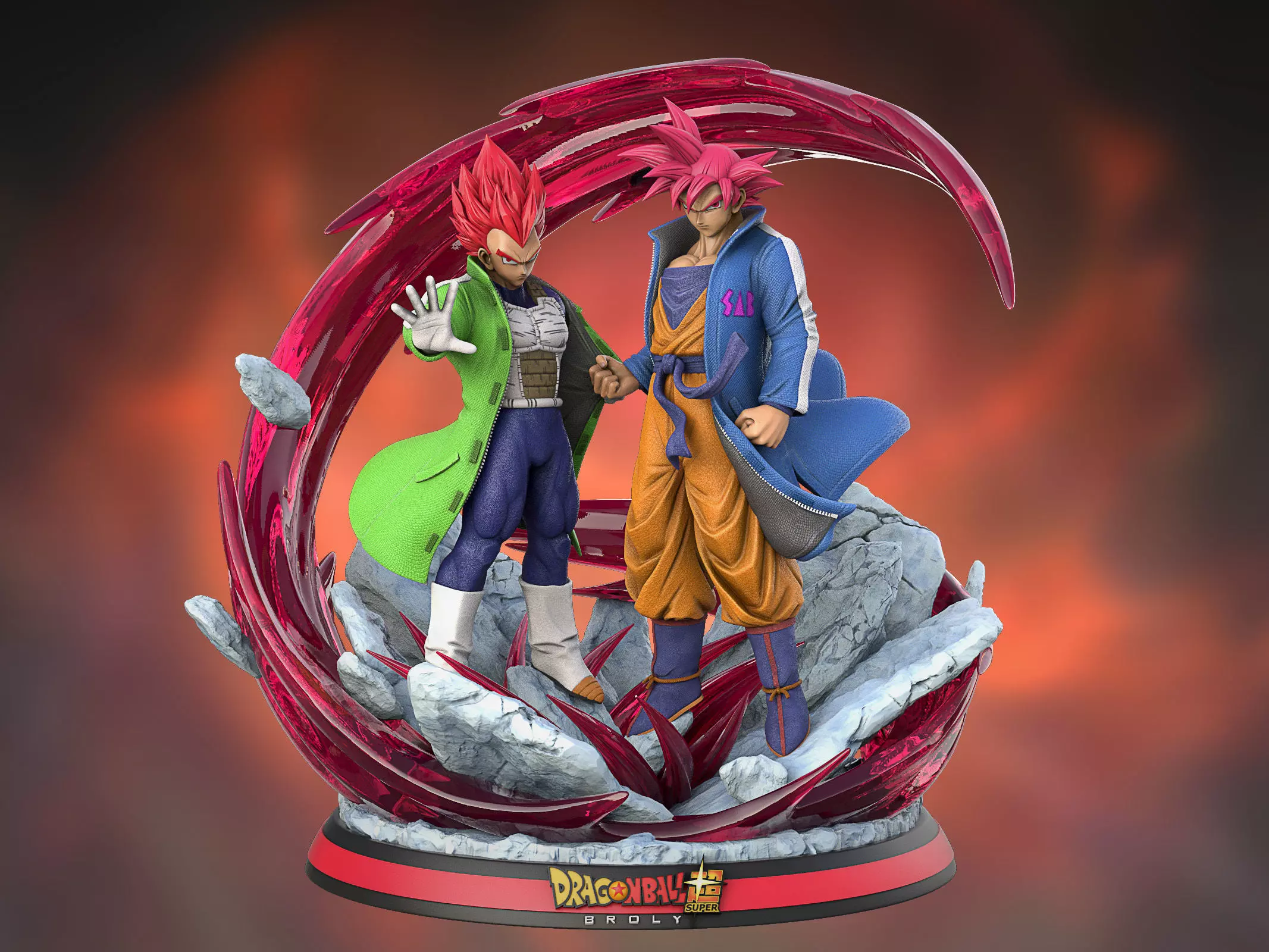 Son Goku and Vegeta Bejita Super Saiyan God 3D print model_0