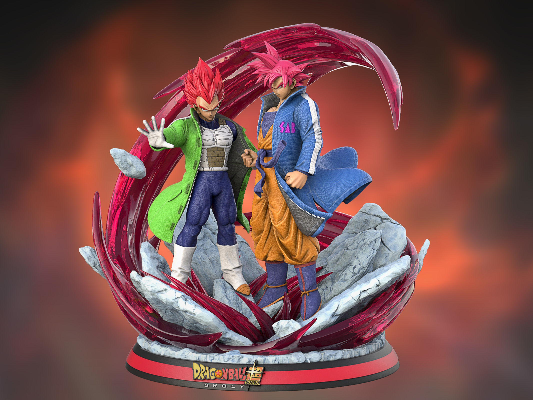 Son Goku and Vegeta Bejita Super Saiyan God 3D print model_2