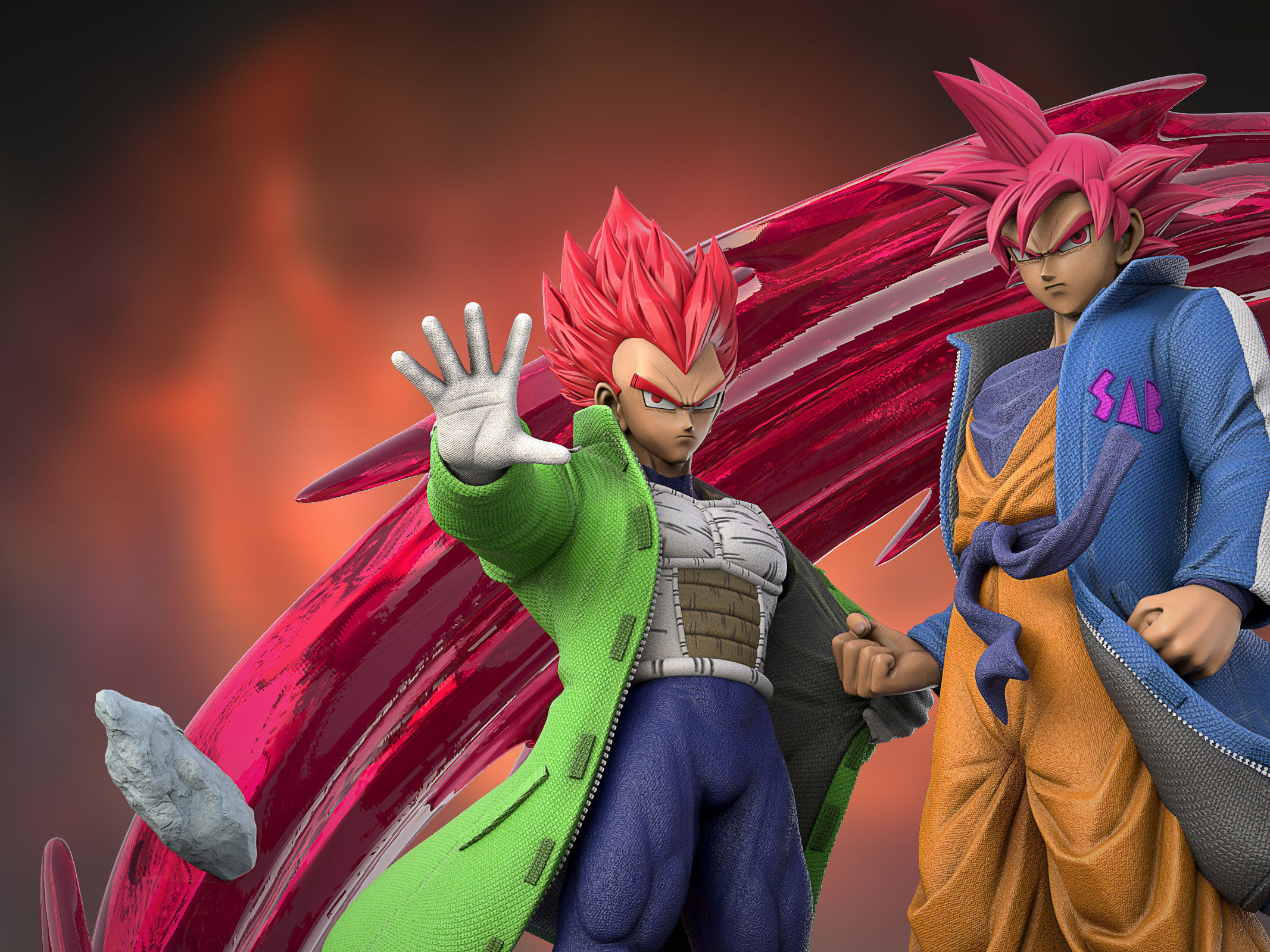 Son Goku and Vegeta Bejita Super Saiyan God 3D print model_1
