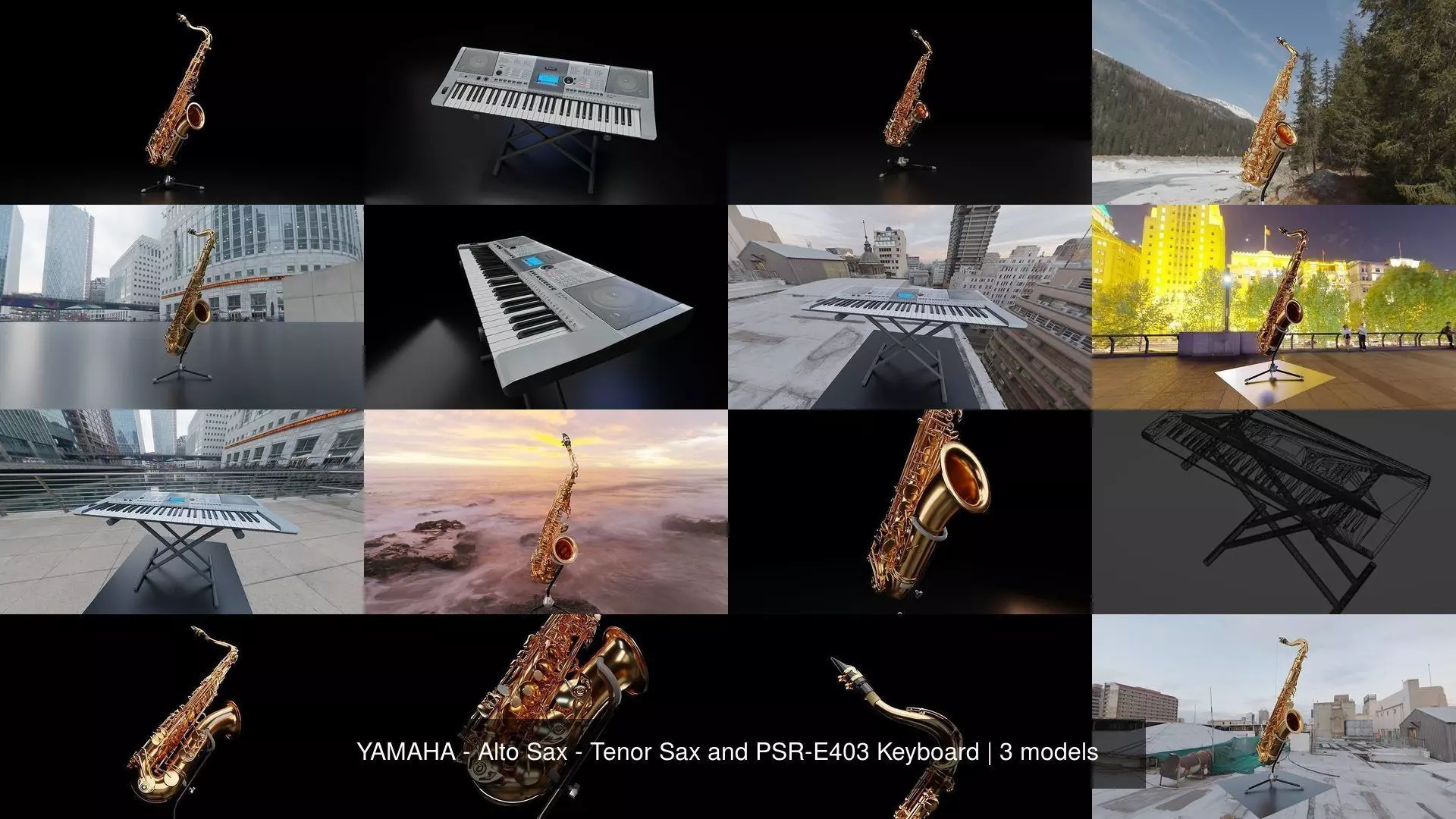 YAMAHA - Alto Sax - Tenor Sax and PSR-E403 Keyboard 3D Model Collection_1