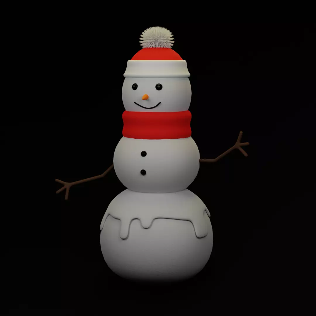 Snowman wearing scarf and hat 3D model_0