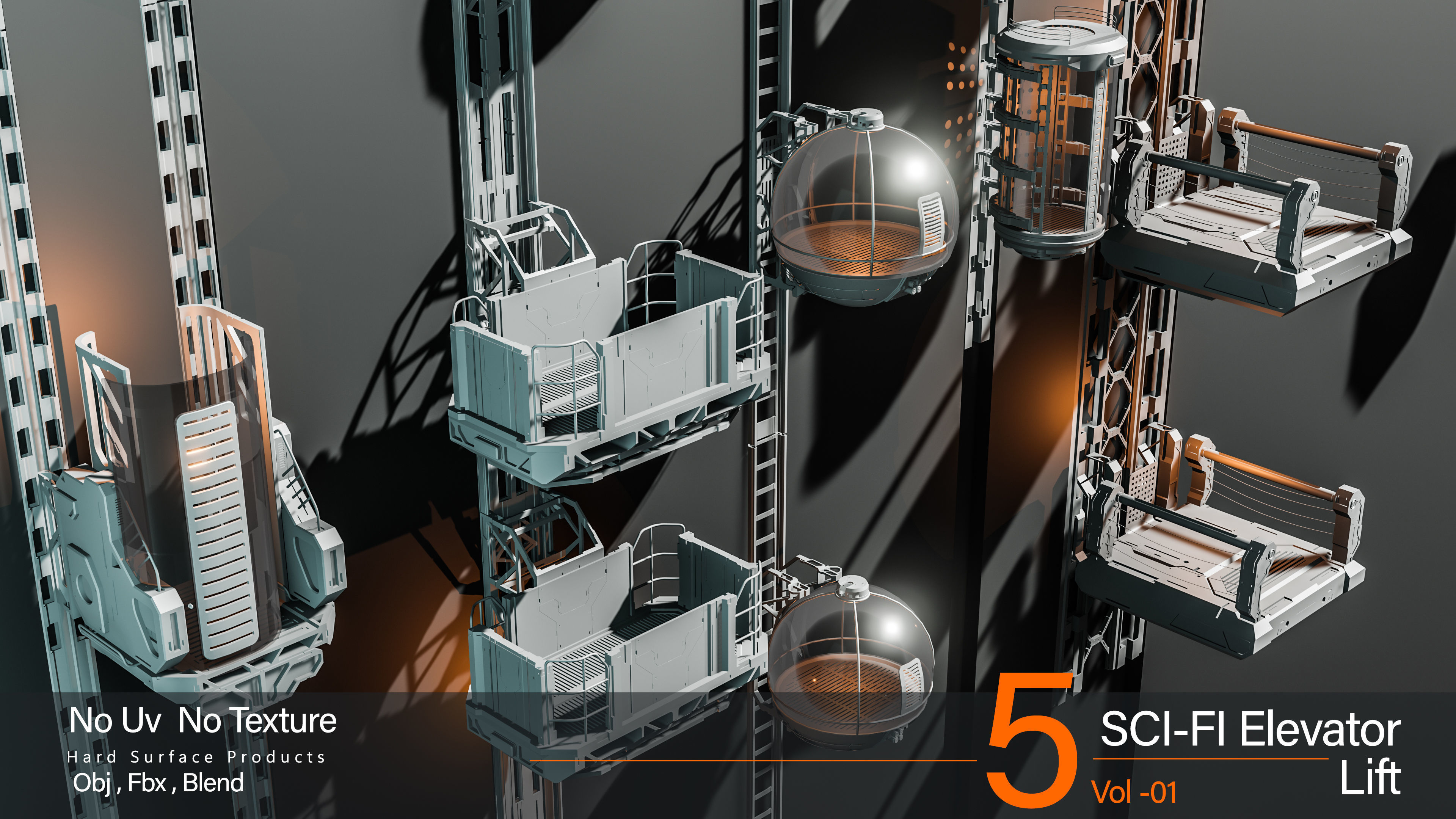 5 Sci-fi Elevator Kitbash VOl 01 3D model_2