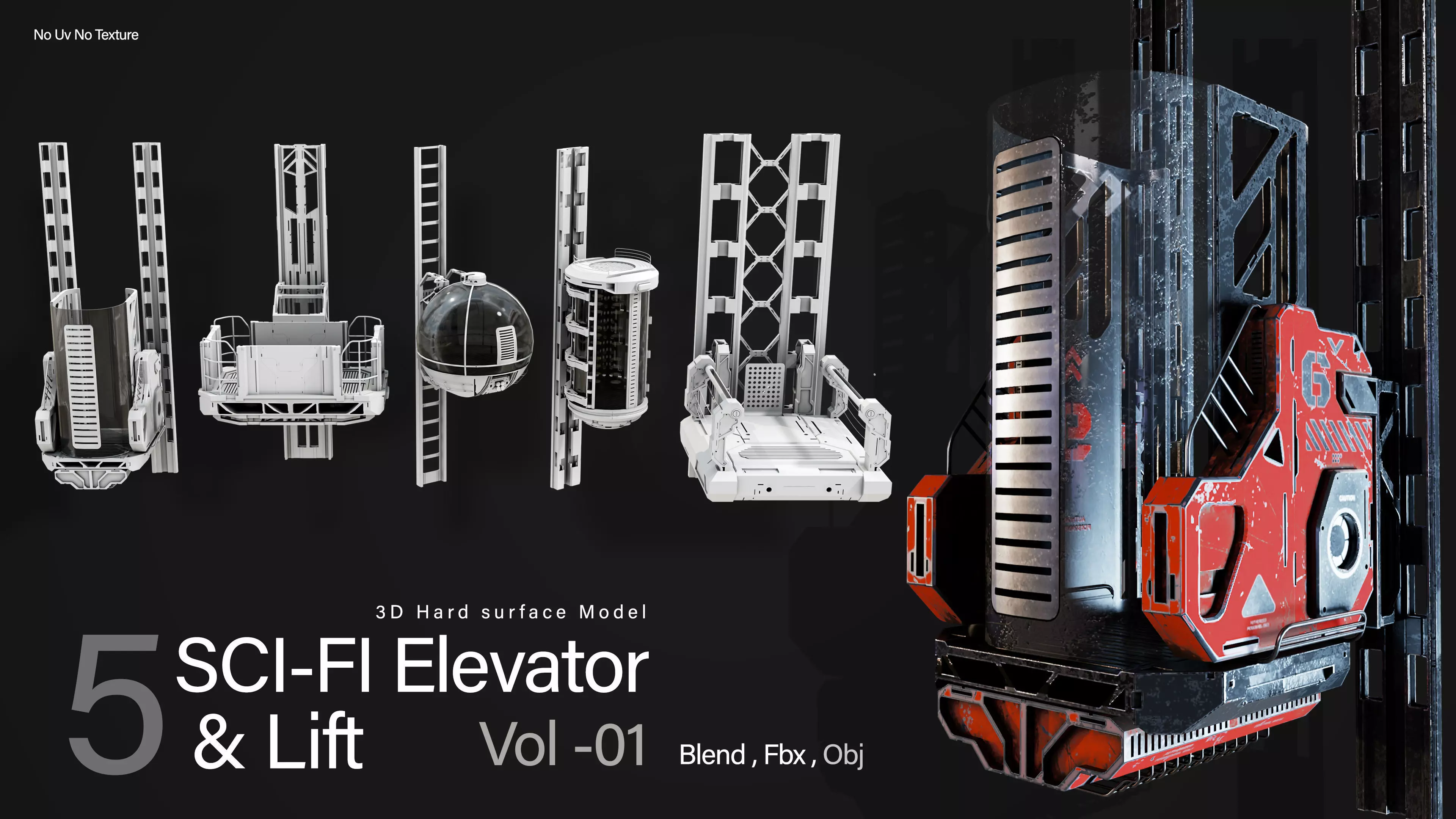 5 Sci-fi Elevator Kitbash VOl 01 3D model_0