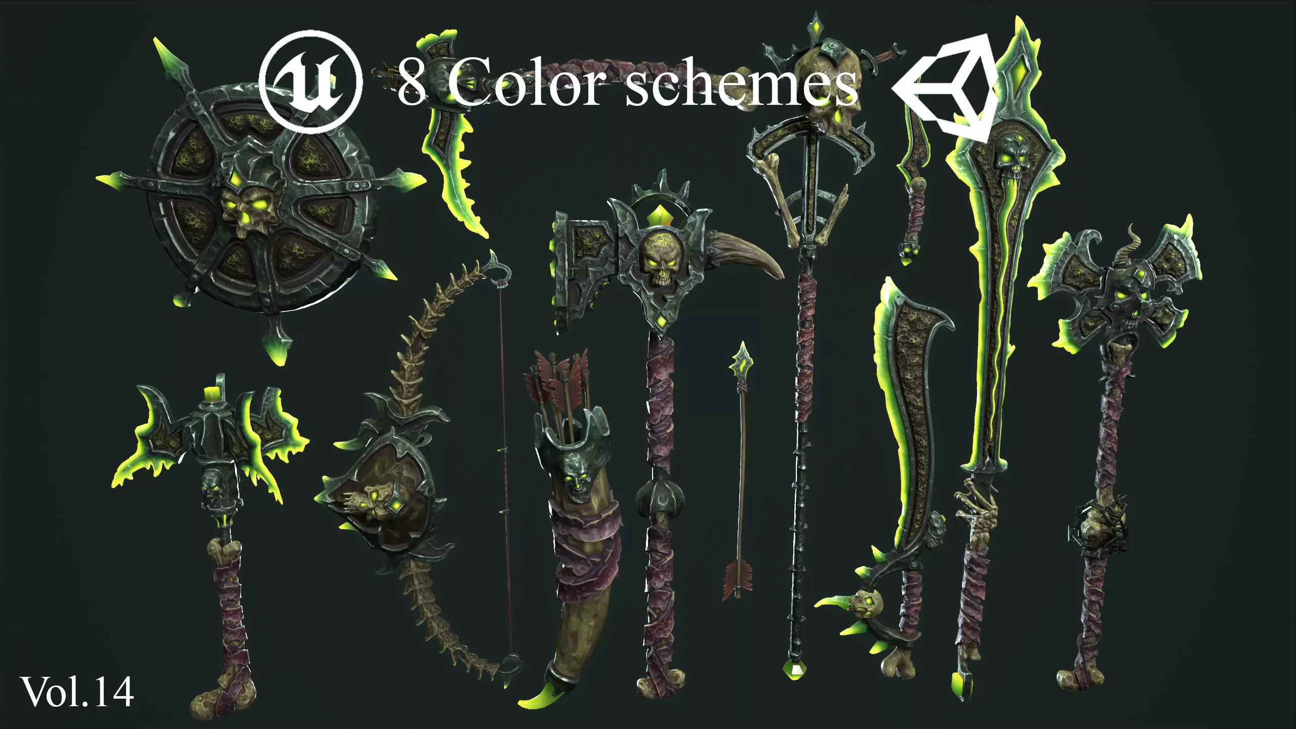 Fantasy undead weapons Low-poly 3D model_0