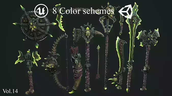 Fantasy undead weapons Low-poly 3D model