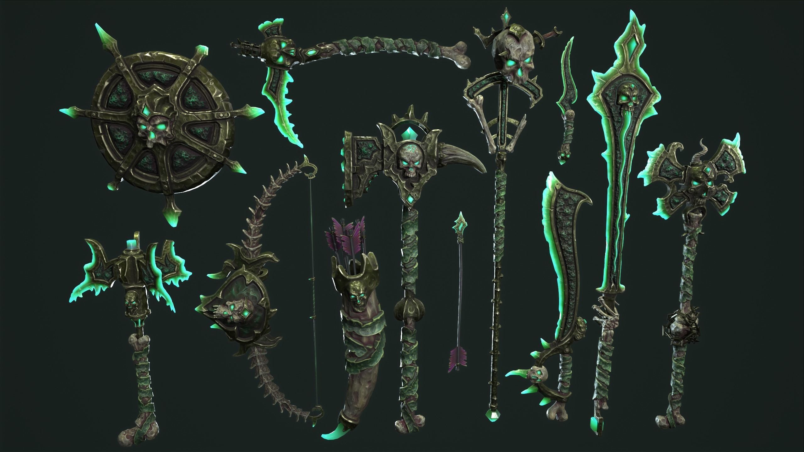 Fantasy undead weapons Low-poly 3D model_4