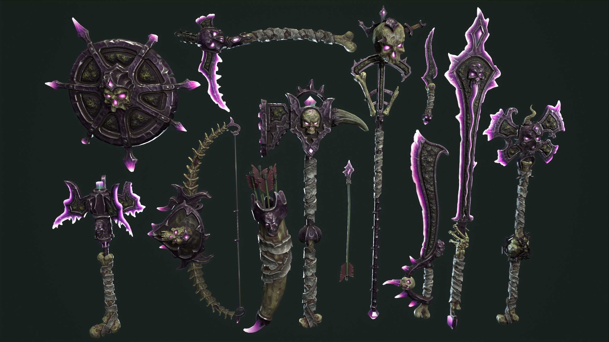 Fantasy undead weapons Low-poly 3D model_2