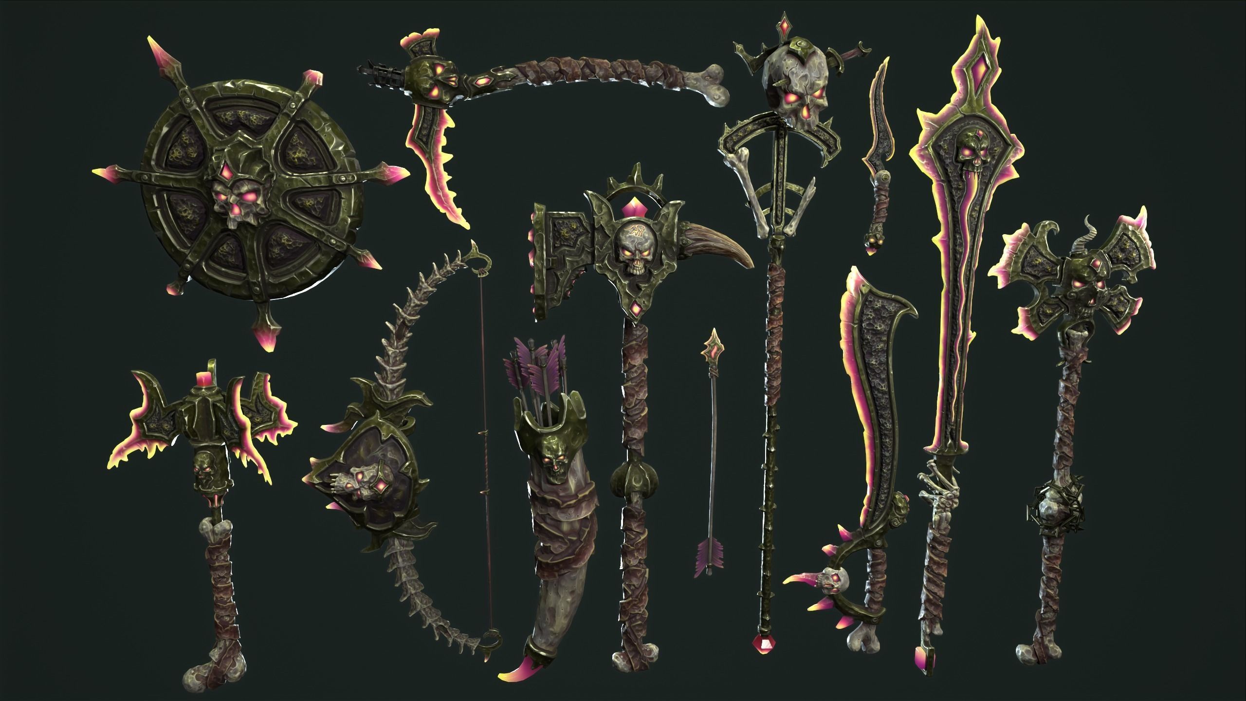 Fantasy undead weapons Low-poly 3D model_7