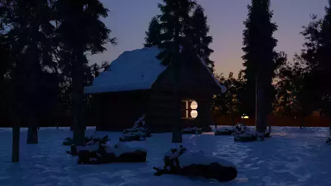 House in the winter forest