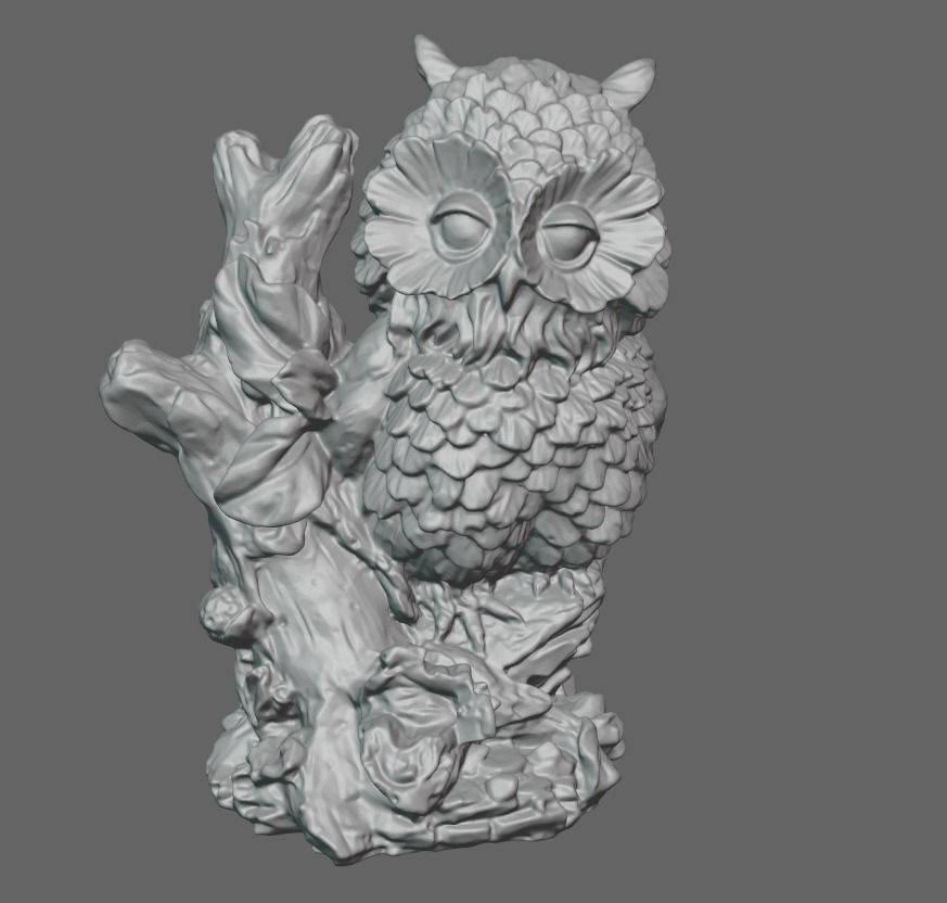 Hibou statue of owl in forest 3D print model_1