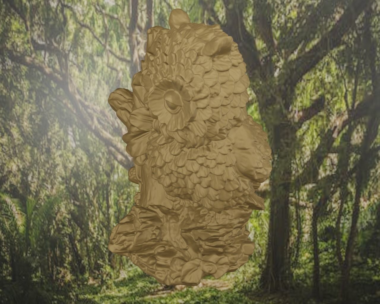 Hibou statue of owl in forest 3D print model_2