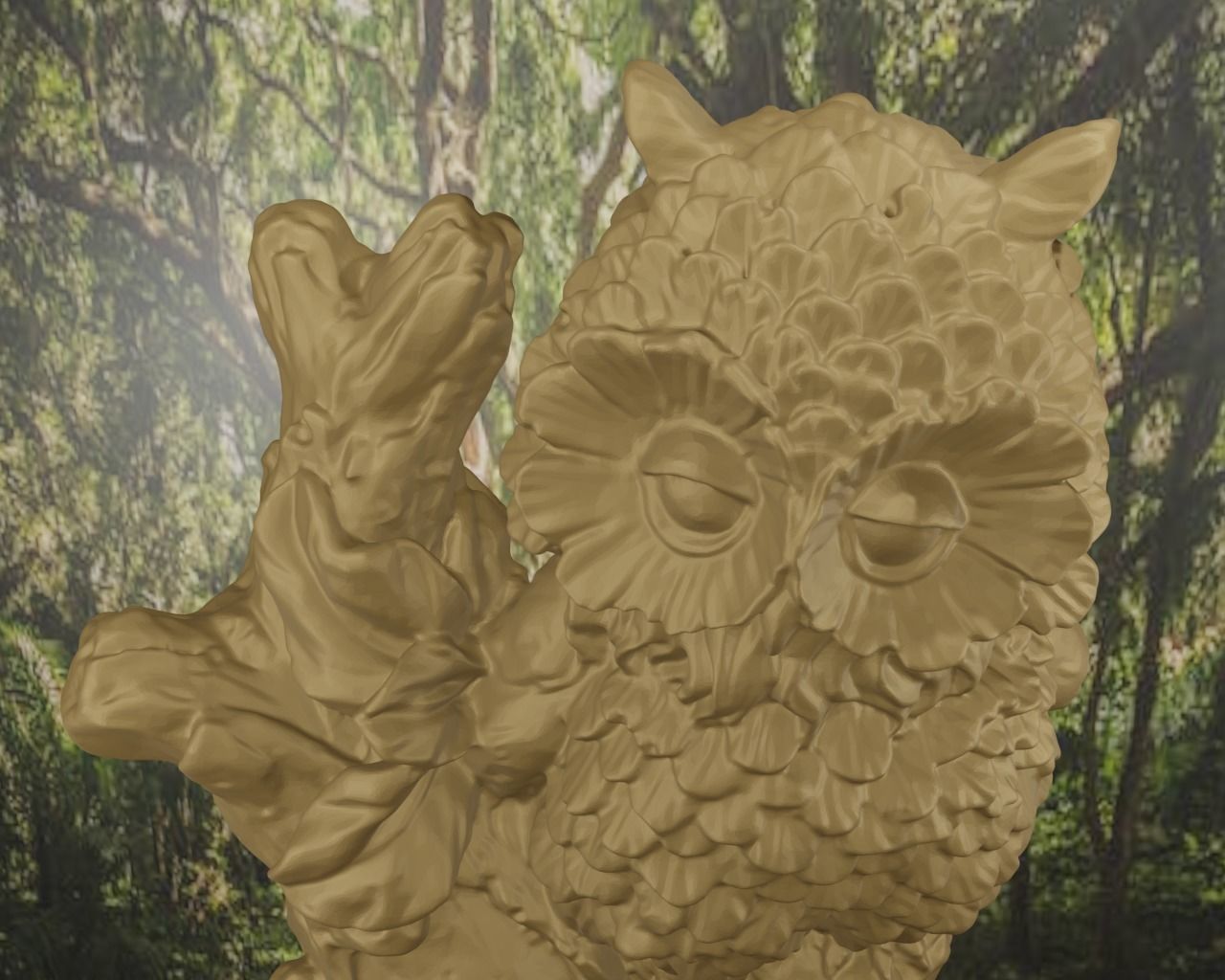 Hibou statue of owl in forest 3D print model_4