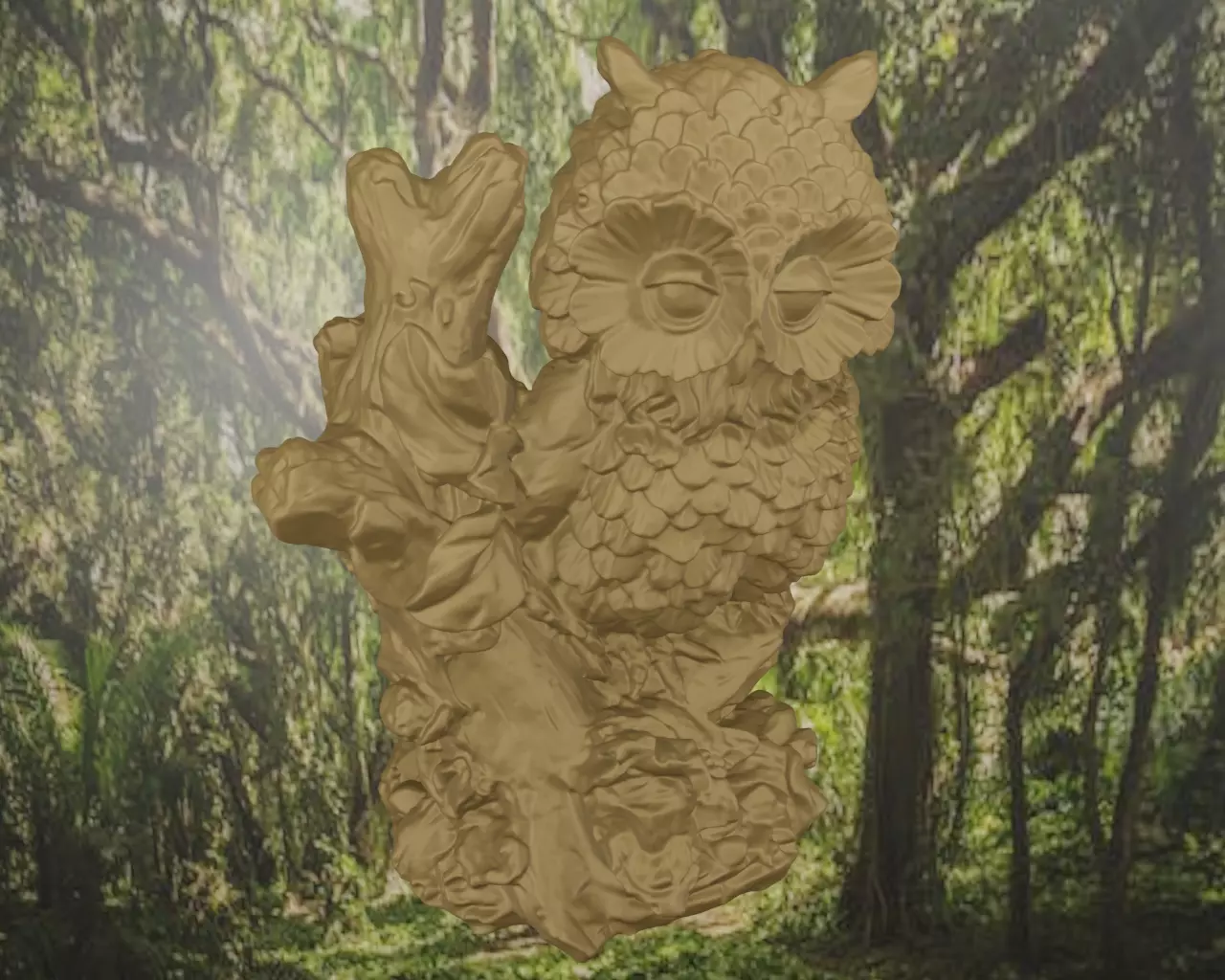 Hibou statue of owl in forest 3D print model_0