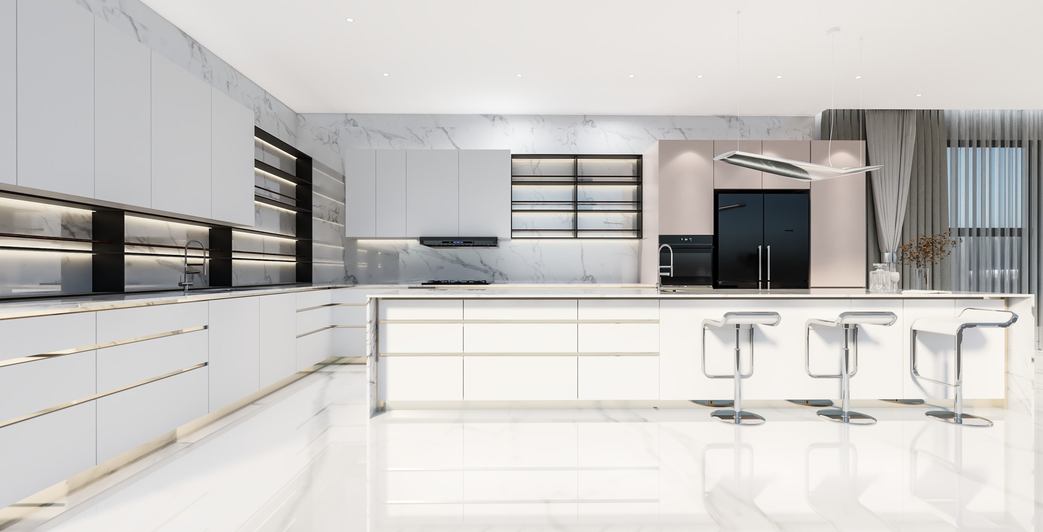 3D model modern kitchen and living room 3D model_5