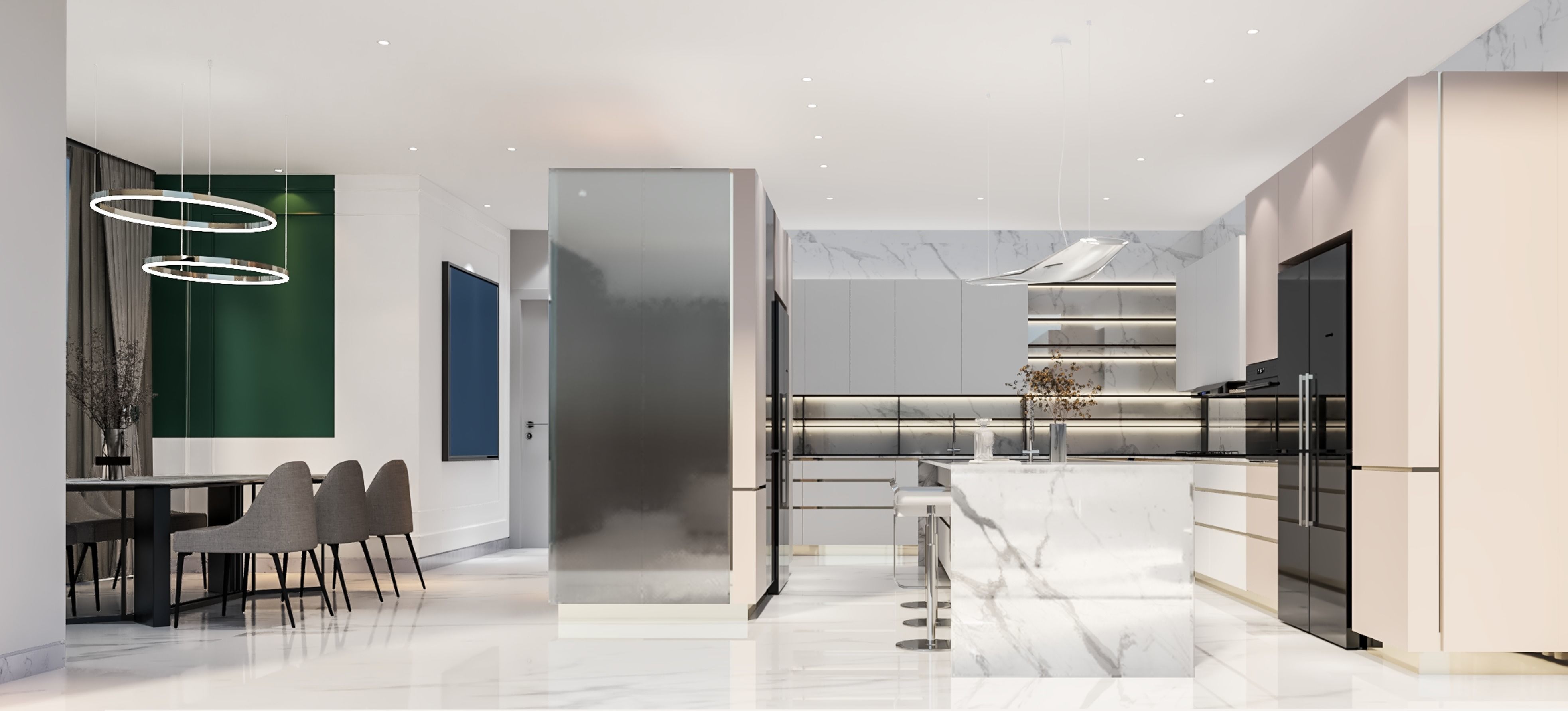 3D model modern kitchen and living room 3D model_2