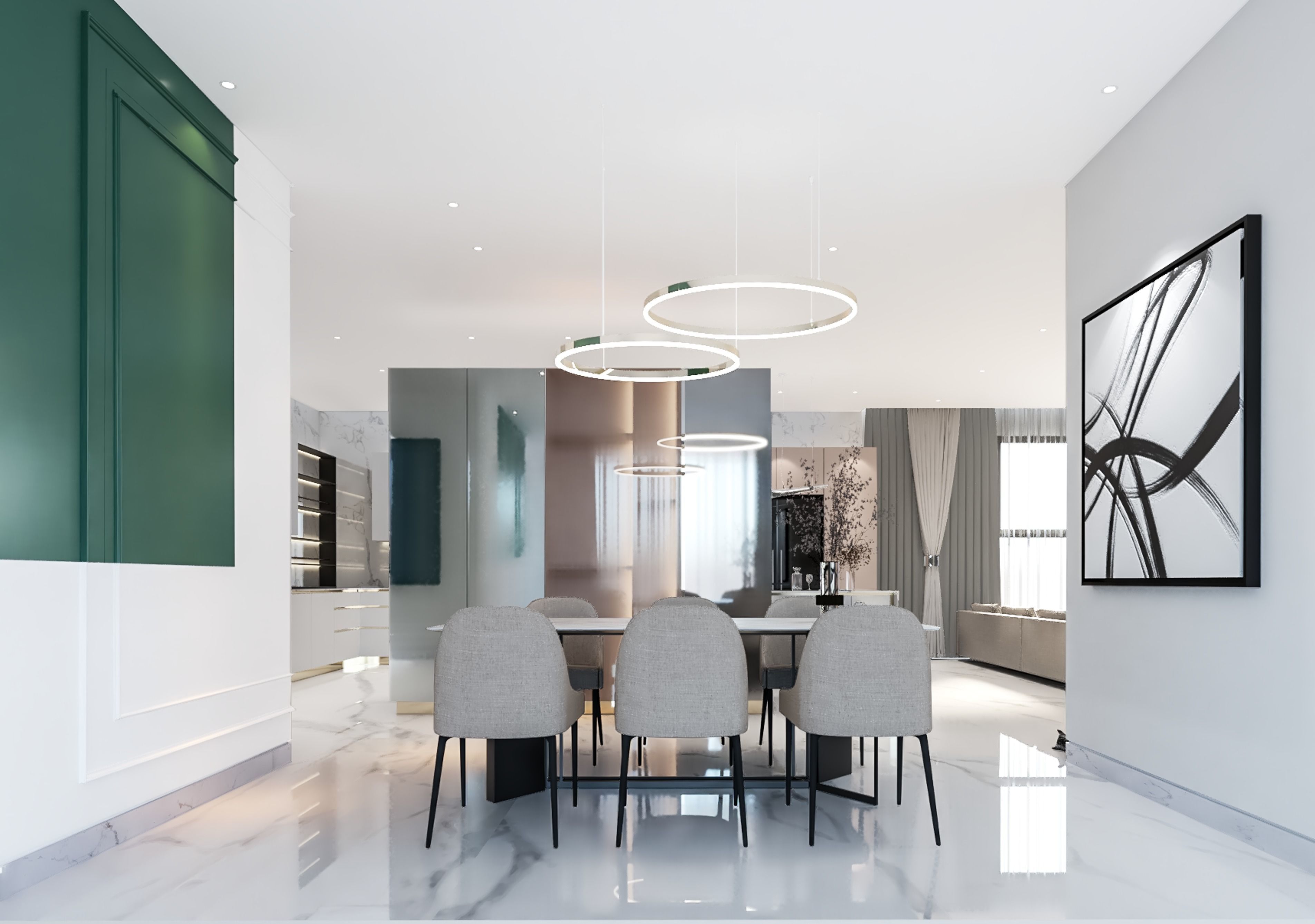 3D model modern kitchen and living room 3D model_7