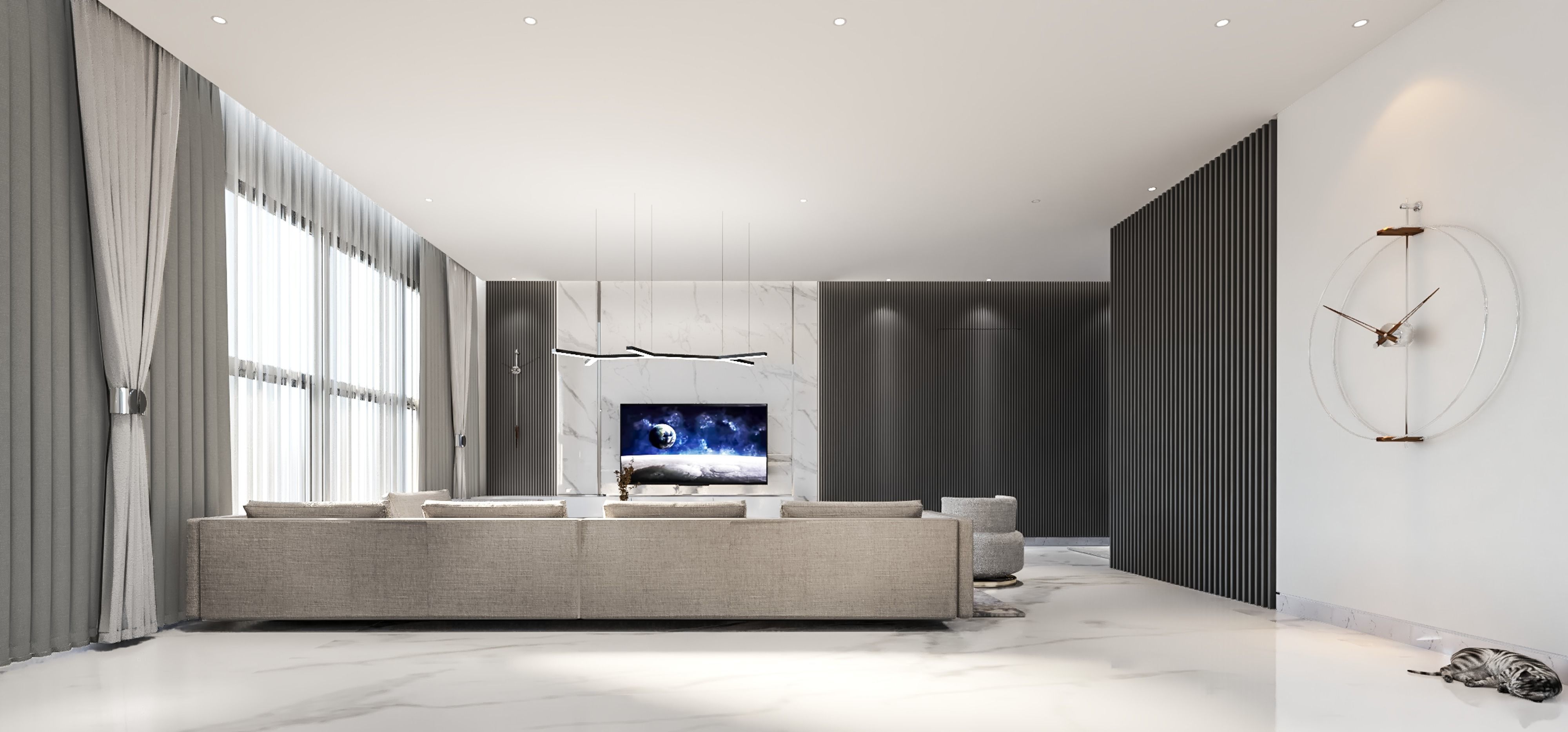 3D model modern kitchen and living room 3D model_6