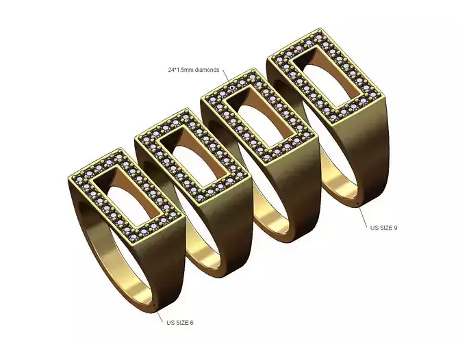 Diamond open rectangular top ring US sizes 6to9