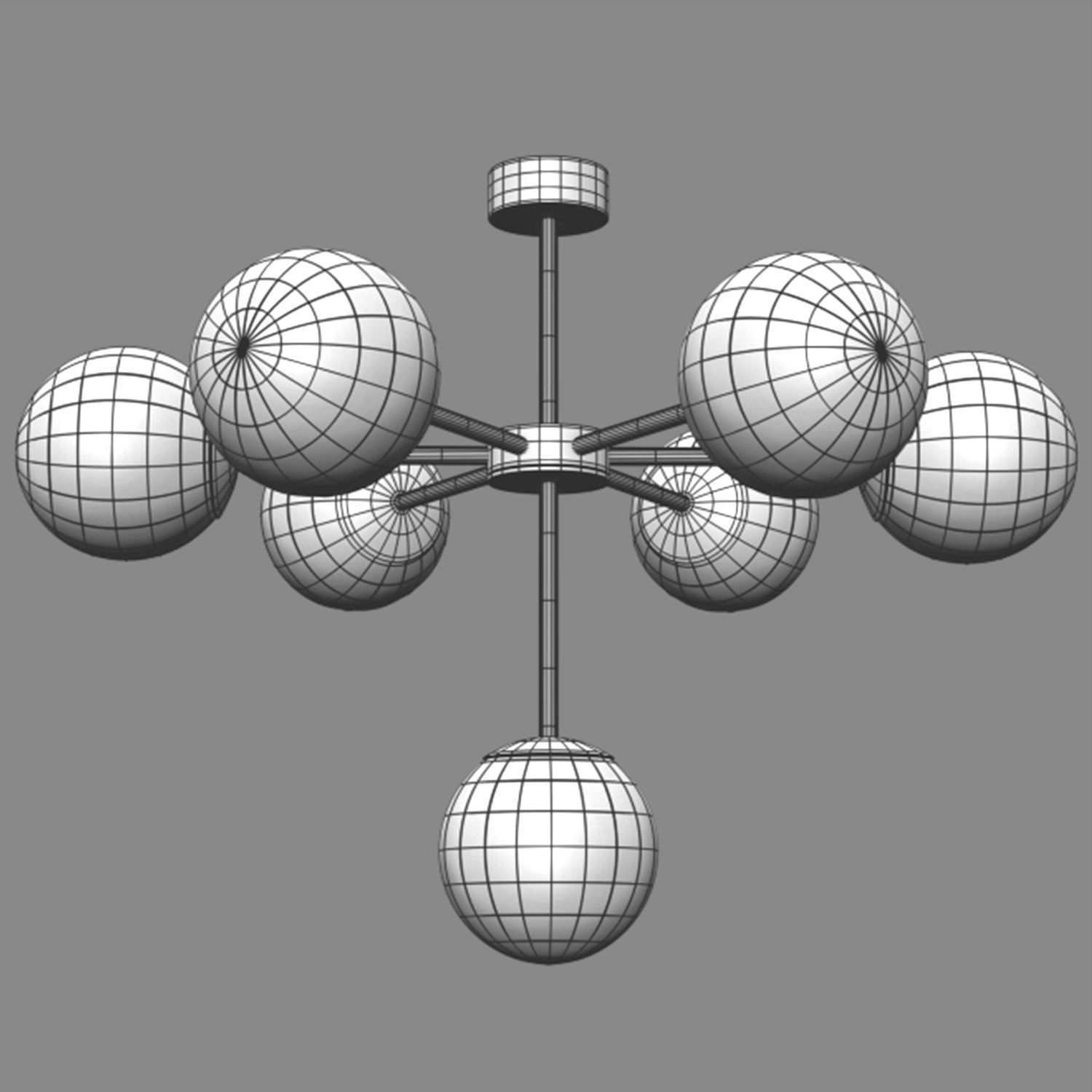 Chandelier modern - glass globes Low-poly 3D model_2
