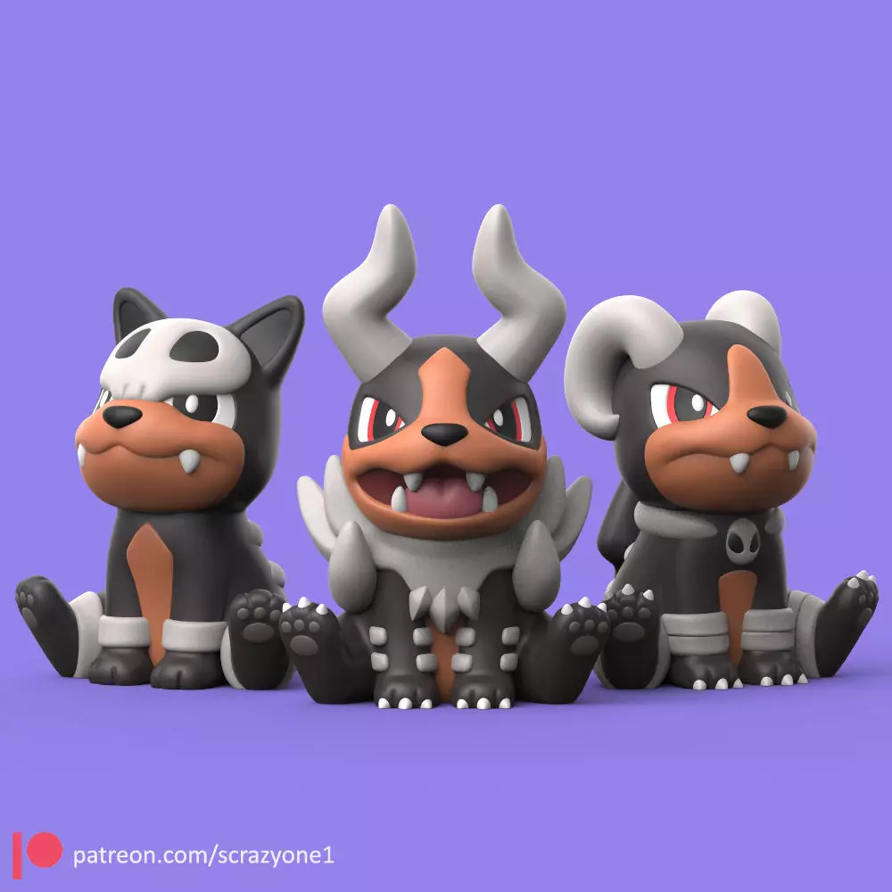 Pokemon Houndour Evolution EASY PRINT NO SUPPORT 3D print model_0