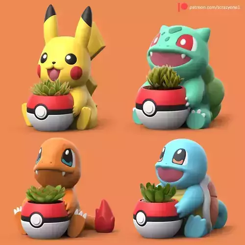 Pokemon Planters Set EASY PRINT NO SUPPORT 3D print model