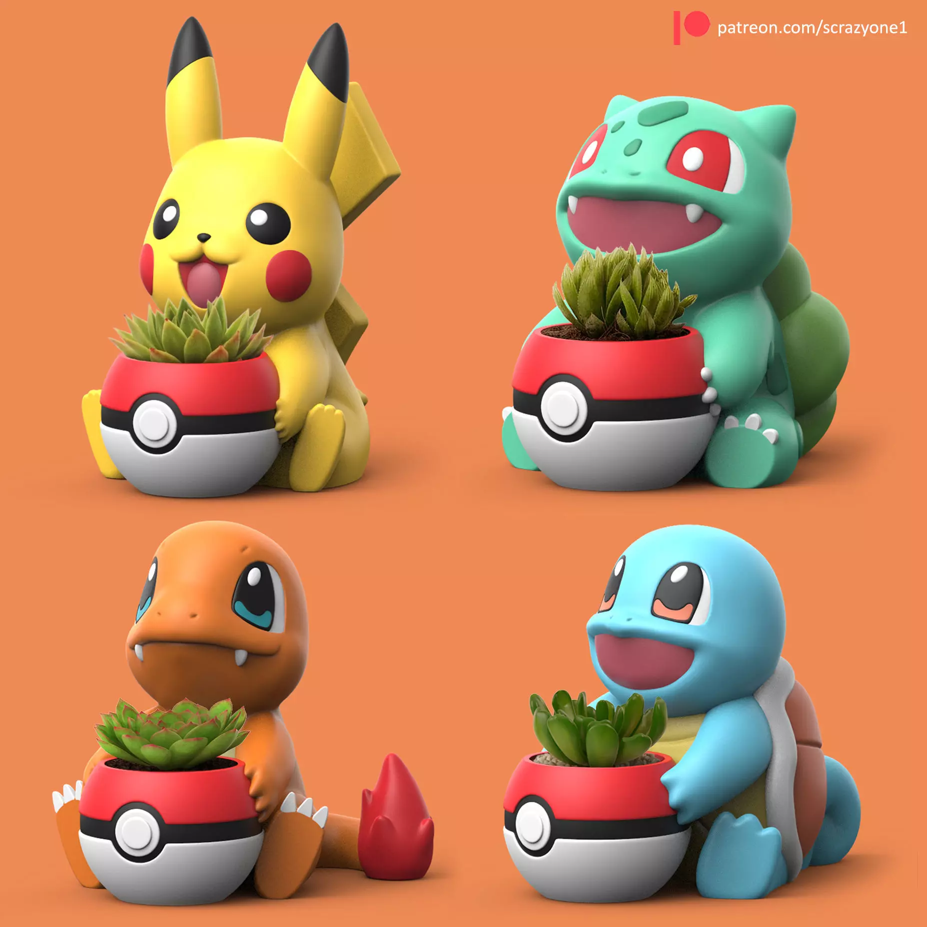 Pokemon Planters Set EASY PRINT NO SUPPORT 3D print model_0