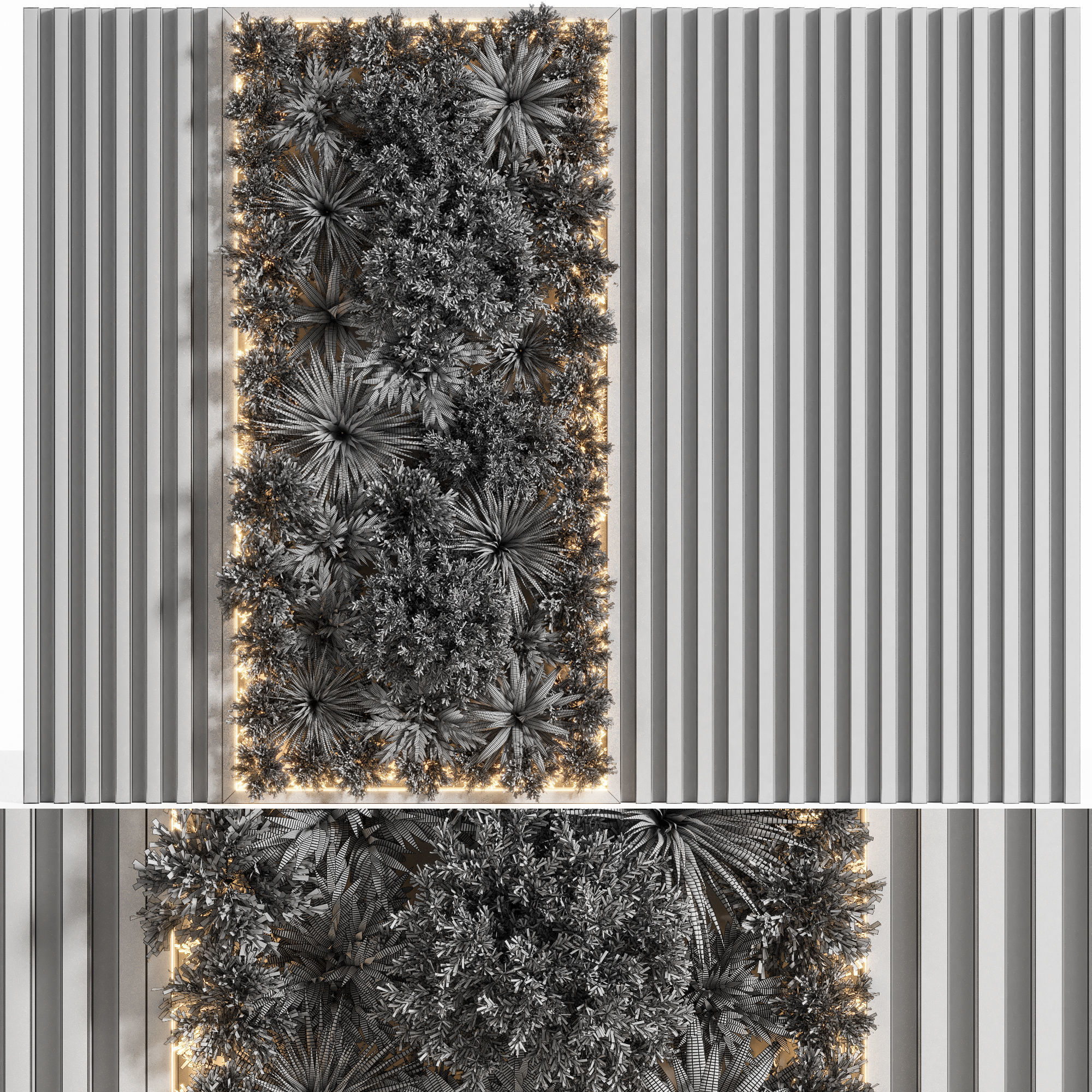 Wooden planks and vertical garden 3D model_3