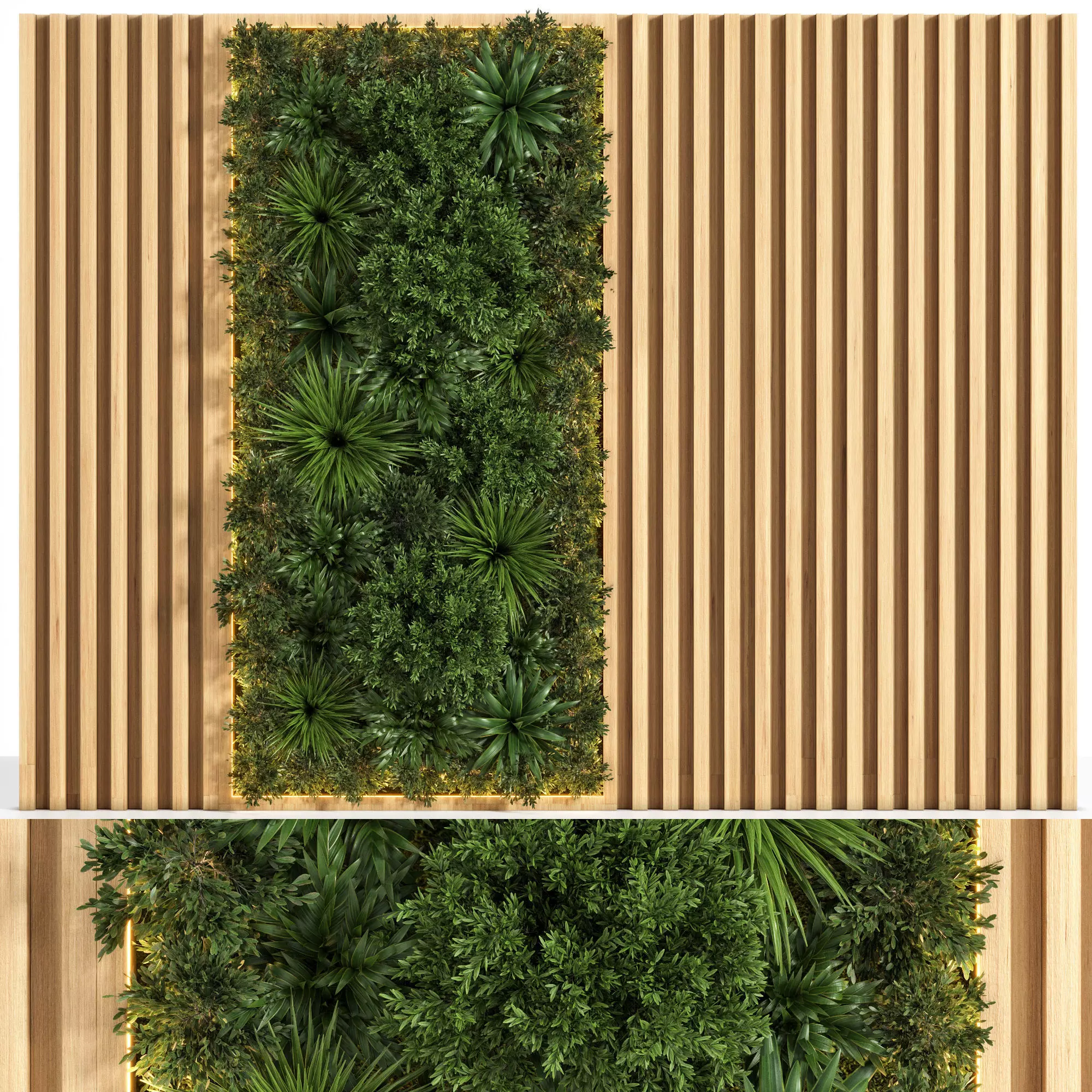 Wooden planks and vertical garden 3D model_0