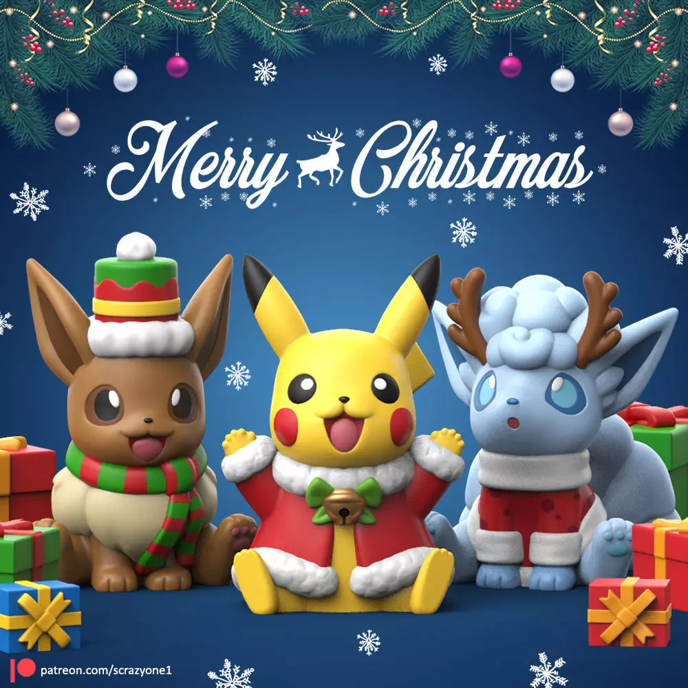 Pokemon Christmas Pokemon Set EASY PRINT NO SUPPORT 3D print model_0