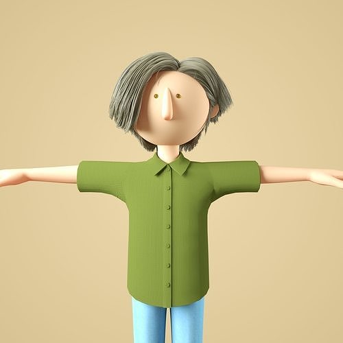 Cartoon shirt short-sleeved little boy C4D model with hair 3D model