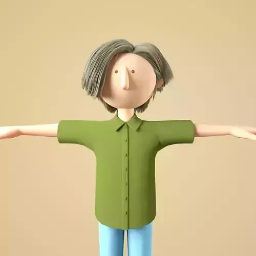 Cartoon shirt short-sleeved little boy C4D model with hair