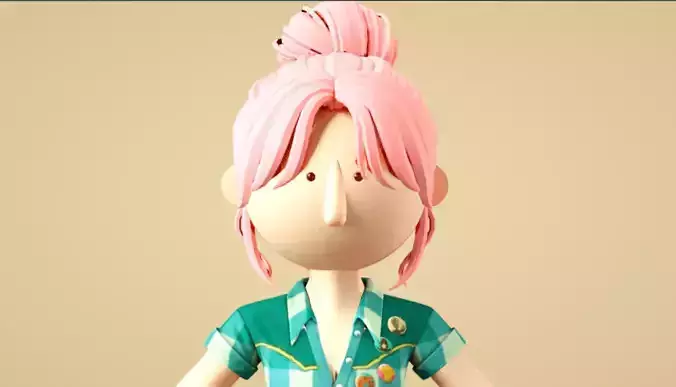 Cartoon summer milk pants girl C4D model