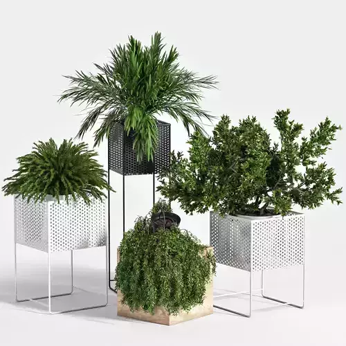 Long base metal vases and wooden platform with