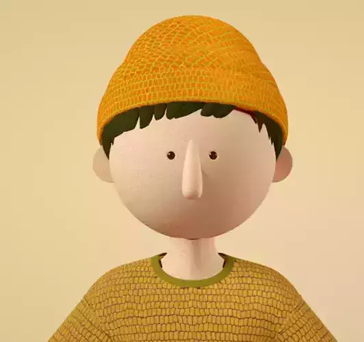 C4D model of a cartoon boy wearing a woolen hat