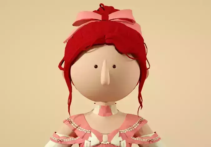Cartoon pink little princess  little girl C4D model