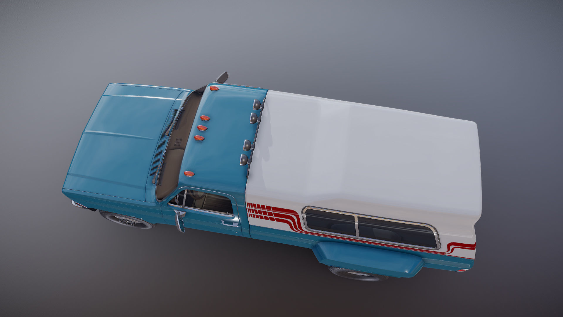 80s Custom pickup truck Low-poly 3D model_16