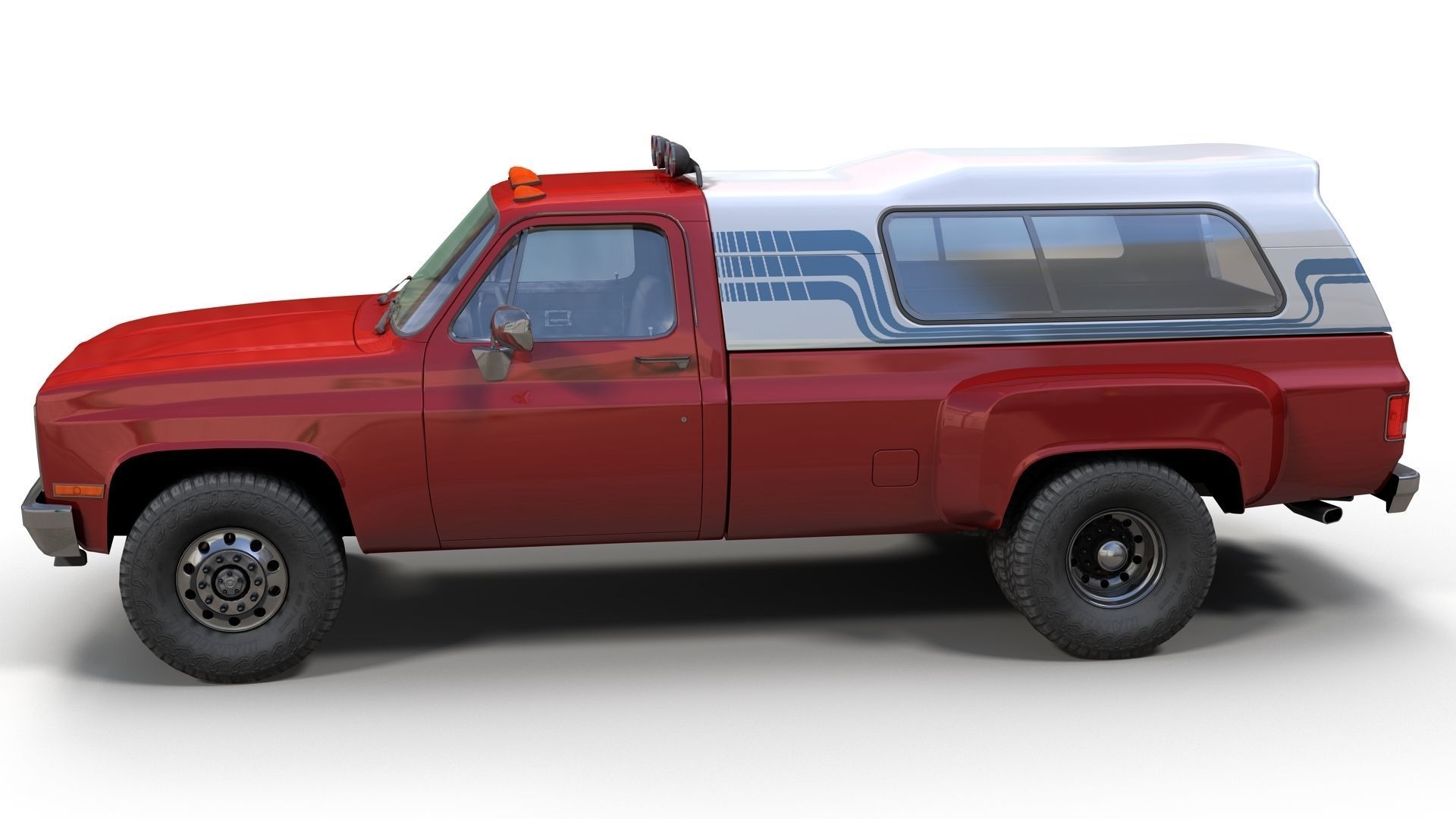 80s Custom pickup truck Low-poly 3D model_4